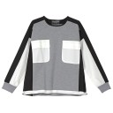 Women's Hoodless Sweatshirt with Two Chest Pockets Colour-Blocked Design in Grey, Black and White Adjustable Hem with Drawstring Cotton and Polyester 2