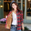 Women's Insulated Shirt with Fleece Lining Check Pattern Long Sleeves Two Chest Pockets with Flap For Cold Weather Polyester and Cotton 2