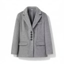 Women's Jacket with Fluffy Surface Fastening with 4 Buttons Pointed Lapels Loose Fit Polyester Suitable for Office and Winter 3
