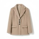 Women's Jacket with Fluffy Surface Fastening with 4 Buttons Pointed Lapels Loose Fit Polyester Suitable for Office and Winter 4