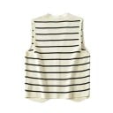 Women's Knitted Button-Up Sleeveless Vest Polyester Black and White Striped Pattern for Everyday Wear and Layering 2