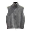 Women's Knitted Gilet with Stand-Up Collar and Double Metal Zip Full-Length Sleeveless Sweater Made of Fine Ribbed Knit with Deep Armholes 6