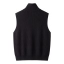 Women's Knitted Gilet with Stand-Up Collar and Double Metal Zip Full-Length Sleeveless Sweater Made of Fine Ribbed Knit with Deep Armholes 10