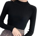 Women's Knitted Sweater with Roll Neck Made of Cotton and Acrylic Plain Warm Sweater with Long Sleeves Universal Size for Autumn and Winter 2