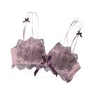 Women's Lace Bra with Embroidered Pattern and Bow Elastic Nylon Lightweight Lingerie with Delicate Straps for Everyday Wear 3