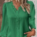 Women's Lace Quilted Blouse with V-Neck Lightweight Elegant Long Sleeve Shirt Delicate Details Ideal for Social Occasions 6