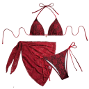 Women's Lace Three-Piece Ties Bikini with Triangle Bra, Briefs and Pareo for Beach, Pool and Holiday 5