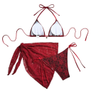Women's Lace Three-Piece Ties Bikini with Triangle Bra, Briefs and Pareo for Beach, Pool and Holiday 7