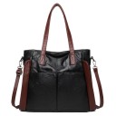 Women's Large Shoulder Bag Black with Brown Handles and Sides Two Front Pockets Back Zip Pocket Long Strap 30 x 13 x 38 cm 1