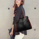 Women's Large Shoulder Bag Black with Brown Handles and Sides Two Front Pockets Back Zip Pocket Long Strap 30 x 13 x 38 cm 5