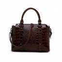 Women's Leather Handbag with Crocodile Embossing Glossy Surface Two Handles and Long Shoulder Strap Leather and Polyester 32 x 24 x 14 cm 2