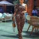 Women's Leopard Print One-Shoulder Jumpsuit 2