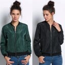 Women's Lightweight Bomber Jacket for Spring and Autumn Zip Fastening and Ribbed Stand-Up Collar Sleeve Pocket Ribbed Cuffs and Hem 10