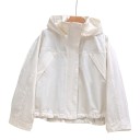 Women's Lightweight Windproof Jacket with Hood and Zip Stand-up Collar with Adjustable Hem in Loose Fit for Spring and Autumn 1