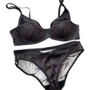 Women's Lingerie Set with Glossy Satin Look Bra with Underwire and Seams on Cups and Knickers with Mesh Sides 2
