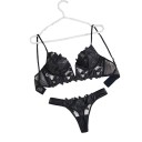 Women's Lingerie Set with V-Cut Bra Between Cups and Embroidered Flowers and Thong with Floral Embroidery and Mesh Sides 8