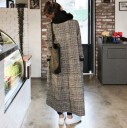 Women's Long Checked Coat - Grey 3