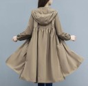 Women's Long Coat with Hood and Zip Loose A-line Cut with Gathered Back and Side Pockets Flowing Polyester Fabric 9