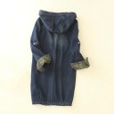 Women's Long Denim Jacket with Hood and Camouflage Lining Dark Blue Snap Fastening Four Sewn Pockets Cotton 2