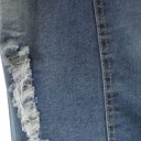 Women's Long Denim Skirt with Frayed Front Split Slim Pencil Fit Distressed Effect and Ripped Details Cotton and Polyester 9