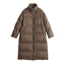 Women's Long Padded Jacket with Stand-Up Collar and Two-Way Zip, Quilted with Side Pockets, Loose Fit for Winter 2