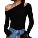Women's Long Sleeve Top Asymmetrical Cut with Exposed Shoulder Elegant Waist-Length Top Fashionable Top for Evening and Day Wear 1