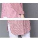 Women's Long Striped Shirt with Long Sleeves Classic Collar Button Fastening Side Pockets Rounded Hem Cotton Casual Style 7