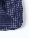 Women's Loose Blouse with Long Sleeves Subtle Checked Pattern Round Neckline Side Gatherings Rounded Hem 100% Cotton 12
