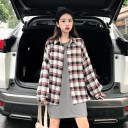Women's Loose Check Shirt with Long Sleeves Oversized Fit with Dropped Shoulders Classic Collar Button Fastening Polyester 5