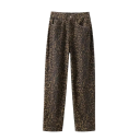 Women's Loose Denim Trousers with Leopard Print Brown Wide Casual Jeans Streetwear Stylish Trousers with Leopard Print 3