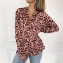 Women's Loose-Fitting Shirt with Leopard Print Long Sleeves V-Neck with Collar Button Fastening Lightweight Polyester Chiffon 4