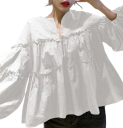 Women's Loose Long Sleeve Shirt Elegant Blouse with Distinctive Ruffles Lightweight Airy Cut Cotton Polyester Fashion Top for Everyday Wear 1