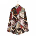 Women's Loose Long-Sleeve Shirt with a Colourful Pattern Featuring Golden Chains and Scarf Motifs Rounded Hem Longer Back Polyester and Spandex 3