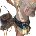 Women's Low Waist Denim Shorts Blue With Bows Faux Fur On The Legs With Pockets Cotton Denim Summer Fashion Shorts 3