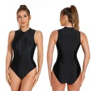Women's One-Piece Swimsuit O-Neck Zip in Neck Wide Straps Nylon Spandex Polyester Solid Colour Elastic Swimwear 5
