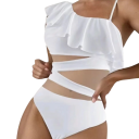 Women's One-Piece Swimsuit Solid Colour Semi-Transparent Ruffles V-Neck Polyester Spandex Elegant Swimsuit for Summer 7