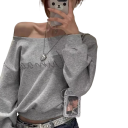 Women's One-Shoulder Hoodie Grey Hoodie with Subtle Print Stylish Casual Top Made from a Soft Blend of Cotton and Polyester for Comfortable Wear 2