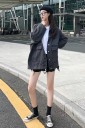 Women's Oversized Denim Jacket Extended Loose Fit Dropped Shoulders Shirt Collar Large Flap Pockets Button Fastening Cotton 5