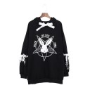 Women's Oversized Hoodie Bunny Print with Bat Wings Ribbon Lacing on Sleeves Bow on Hood Polyester and Cotton 2