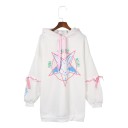 Women's Oversized Hoodie Bunny Print with Bat Wings Ribbon Lacing on Sleeves Bow on Hood Polyester and Cotton 1