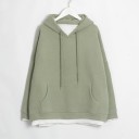 Women's Oversized Hoodie with Hood and Kangaroo Pocket Layered Look with White Hem Dropped Shoulders Side Slits Polyester and Cotton 8