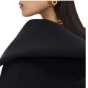 Women's Oversized Jacket with High Collar and Gold Zip with Decorative Slider and Drawstring with Balloon Sleeves and Embroidery Black 11