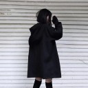 Women's Oversized Jacket with Hood Black Cotton Button Fastening Extended Loose Fit Wide Long Sleeves Side Pockets 4
