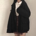 Women's Oversized Jacket with Stand-up Collar Zip and Snap Fastening Large Flap Pockets Sleeve Pocket Polyester and Cotton 3