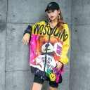 Women's Oversized Spring Jacket with Hood Colourful Print Featuring a Teddy Bear and Lettering Zip Fastening Elastic Cuffs and Hem Polyester 4
