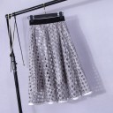 Women's Perforated Midi Skirt with Petticoat Pattern of Round Holes Flared A-line Cut Wide Elastic Waistband Polyester and Elastane 4