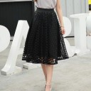 Women's Perforated Midi Skirt with Petticoat Pattern of Round Holes Flared A-line Cut Wide Elastic Waistband Polyester and Elastane 6