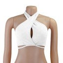 Women's Plain Crop Top with O-Neck Wide Straps and Chest Cut-Out Polyester Spandex 2