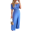 Women's Plain Jumpsuit V-Neck Short Sleeve Long Trousers Lightweight Summer Cut Comfortable Polyester Material 3