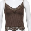 Women's Plain Lace V-Neck Thin Straps Lightweight Polyester Elegant Summer Top 4